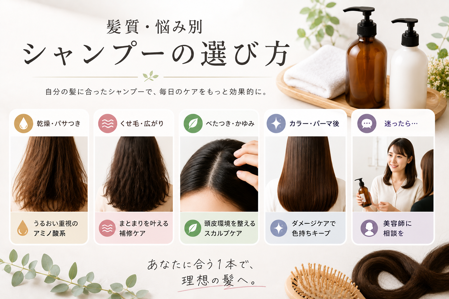 ヘアケアシャンプーの選び方｜髪質・悩み別おすすめ