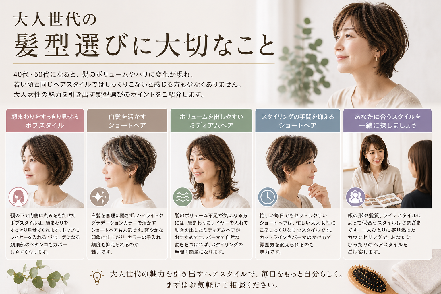 40代・50代におすすめの髪型｜大人女性の似合わせスタイル